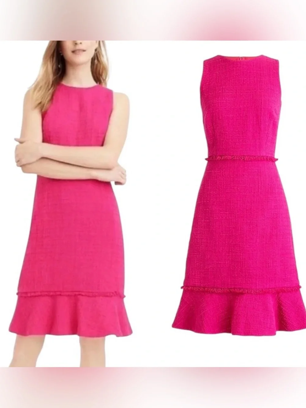 J. CREW | Pink Fluted hem A-line Dress in Textured Cotton Tweed Sz. 8 Tall